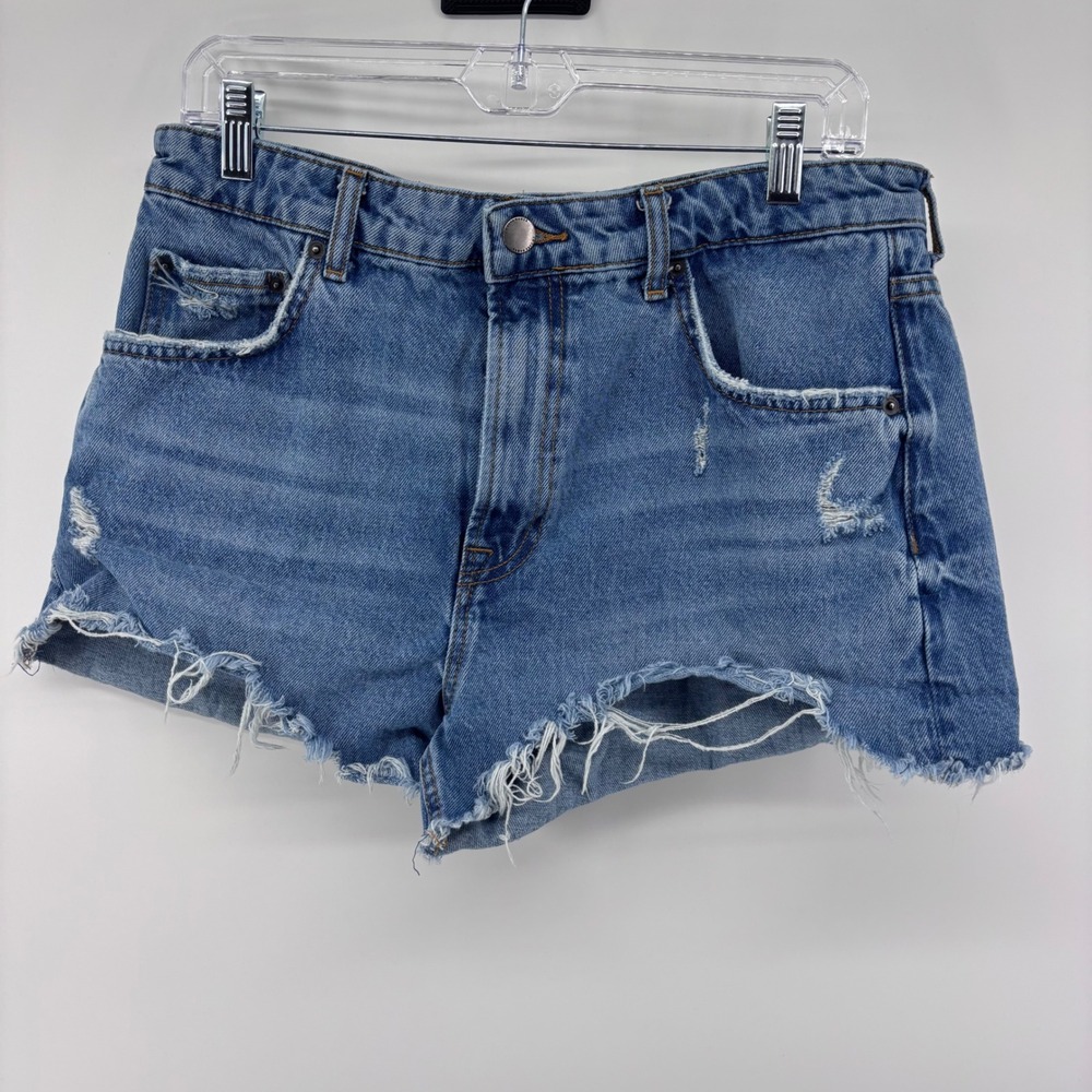 Zara Distressed Denim Shorts Women's Size‎ 10 Frayed Hem Blue Wash